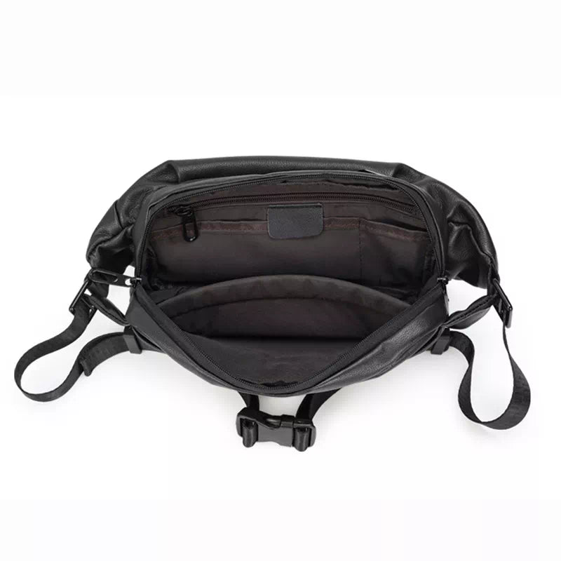 Fashionable black leather sling bag for men