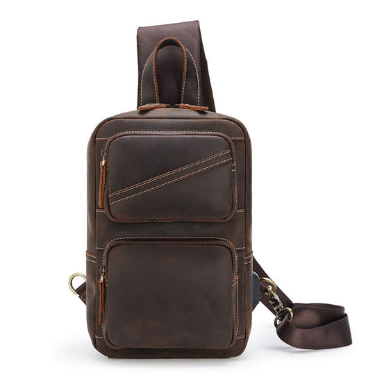 Elegant and functional Crazy Horse leather chest bag for men