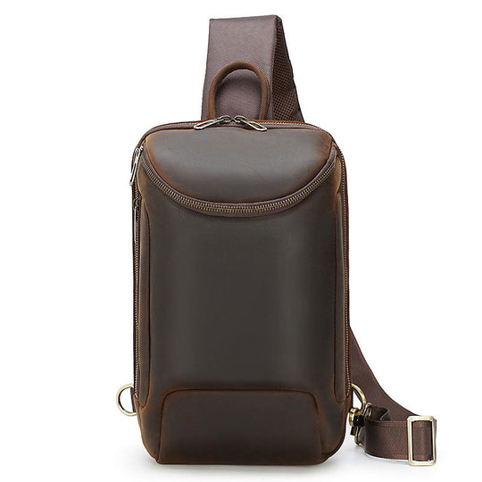 Men's leather sling bag with a vintage crossbody style