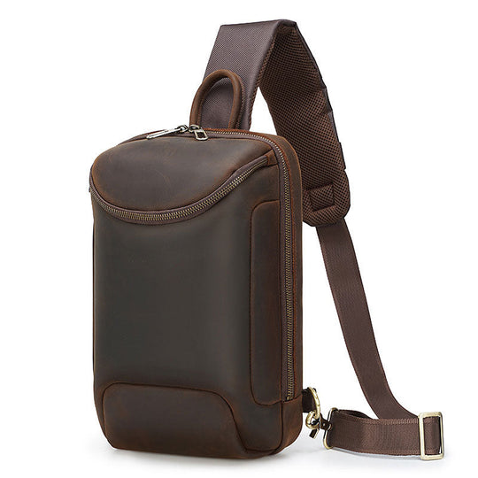 Classic men's leather crossbody bag with shoulder strap