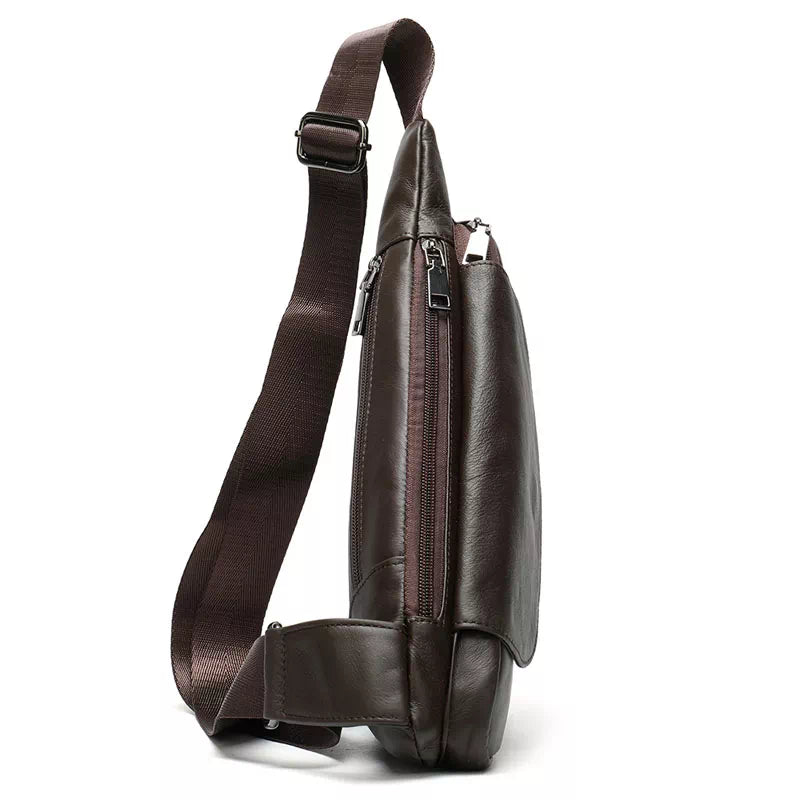 Classic leather chest bag with customizable shoulder strap