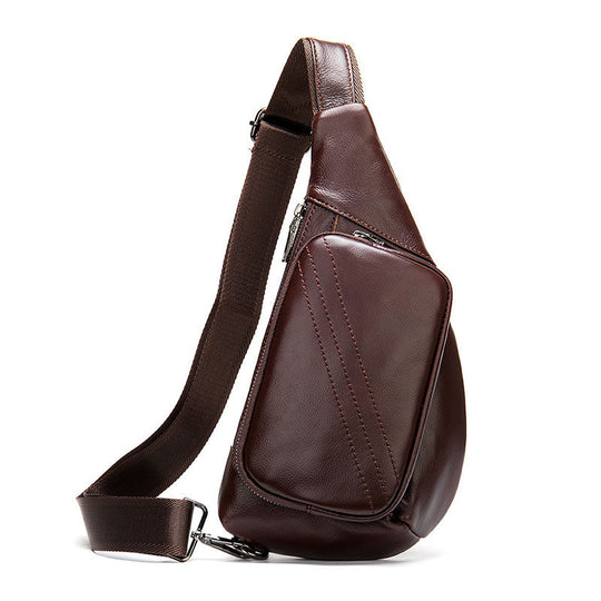 Genuine leather casual sling bag with chest strap