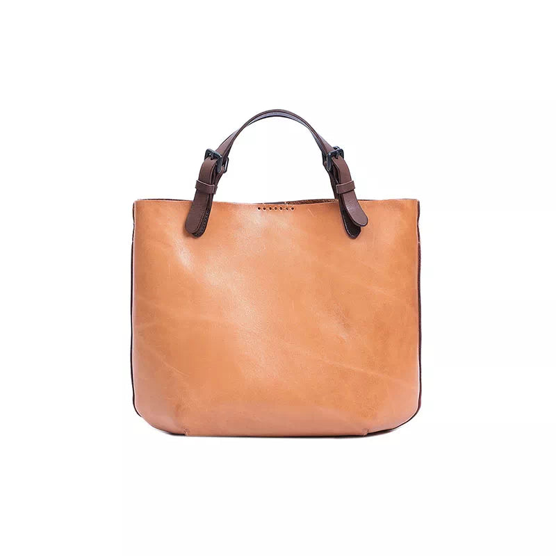 Vegetable-tanned leather tote bag