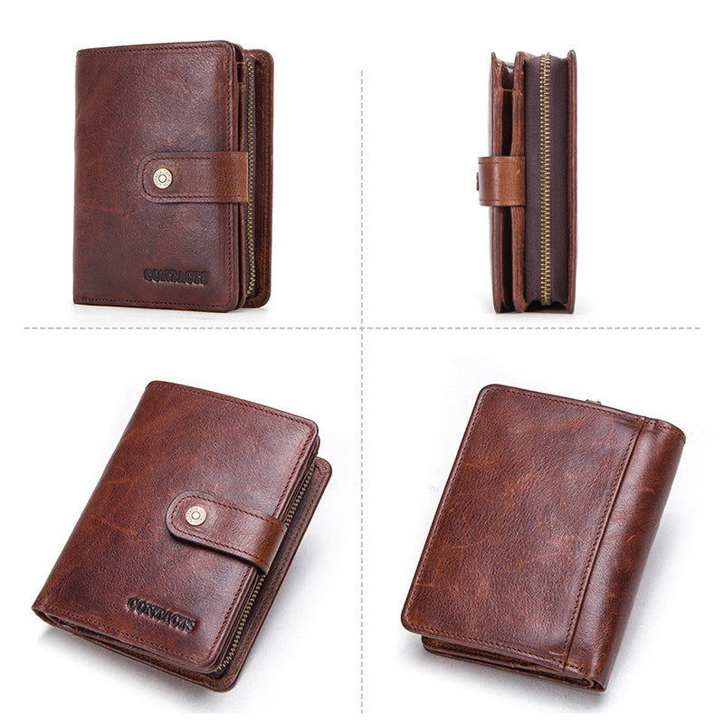 Small leather trifold wallet with artisan craftsmanship
