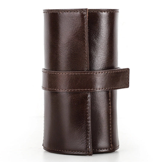Elegant leather watch roll-up case