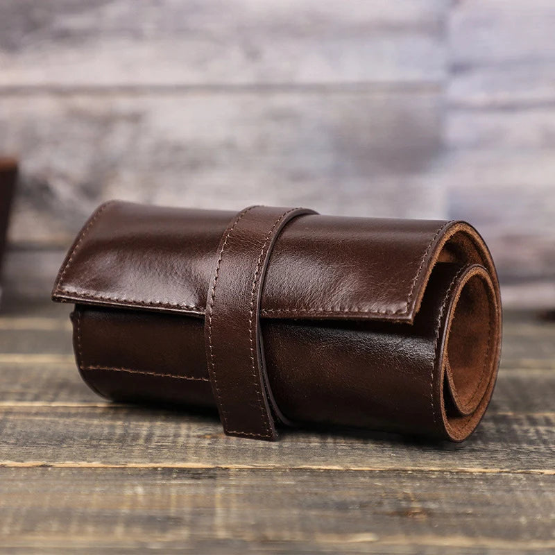 Portable leather watch travel roll