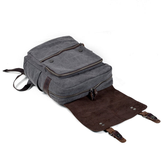 Cotton Canvas Backpack with Adjustable Straps and Multiple Pocket - Leather Purse Backpack