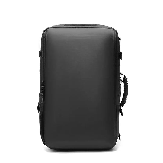 Expandable black backpack for electronics with USB charging