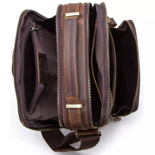 Brown leather crossbody bag for men with Crazy Horse finish