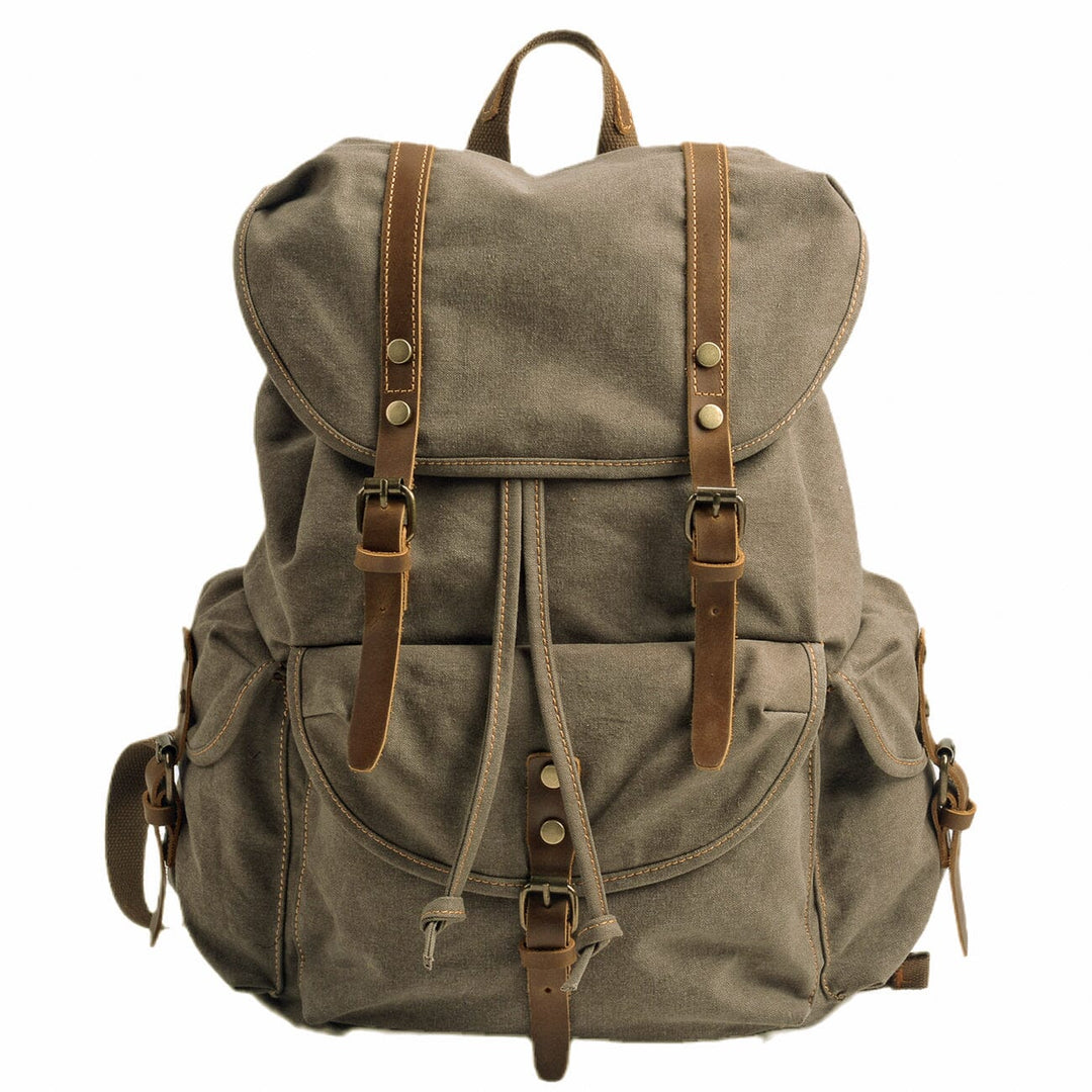 Rugged Military Canvas Backpack with Multiple Pockets - Leather Purse Backpack