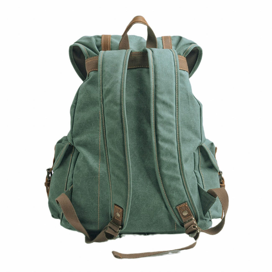 Rugged Military Canvas Backpack with Multiple Pockets - Leather Purse Backpack