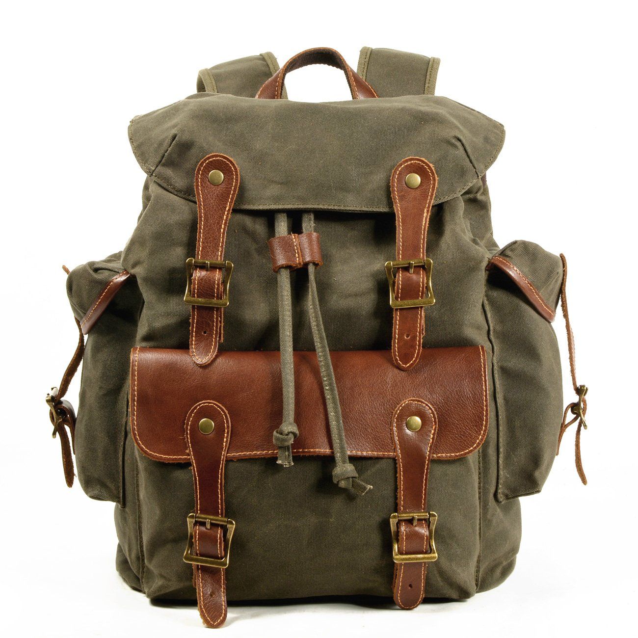 Classic Old School Backpack Vintage Style Durable Canvas Bag for Daily Use Green Army