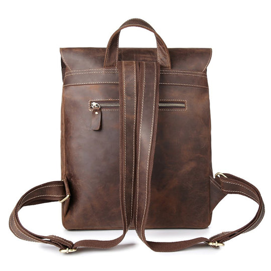 Chic and elegant vintage design leather backpack with patina finish