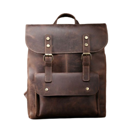 Vintage-style patina leather backpack for a classic look
