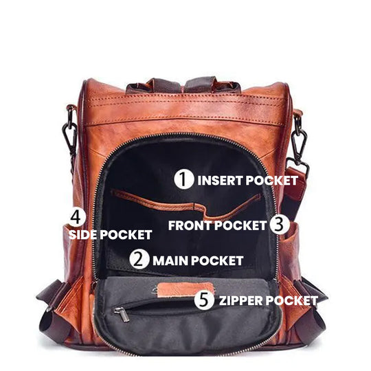 Adjustable shoulder strap leather school backpack