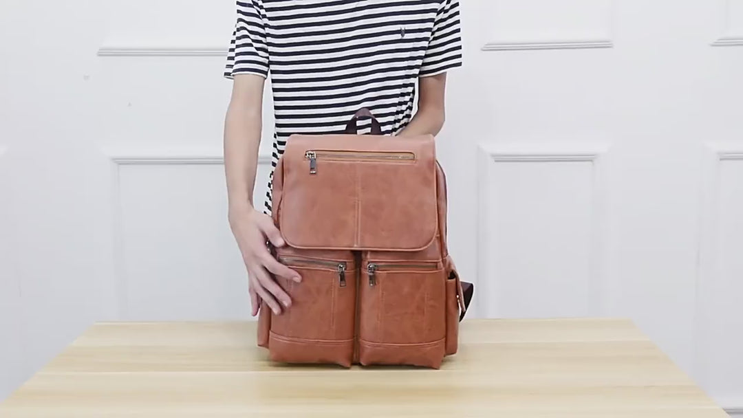 Fashion Leather School Backpack, Bag for Students, Waterproof Travel Bag, Casual Leather Book Bag Male