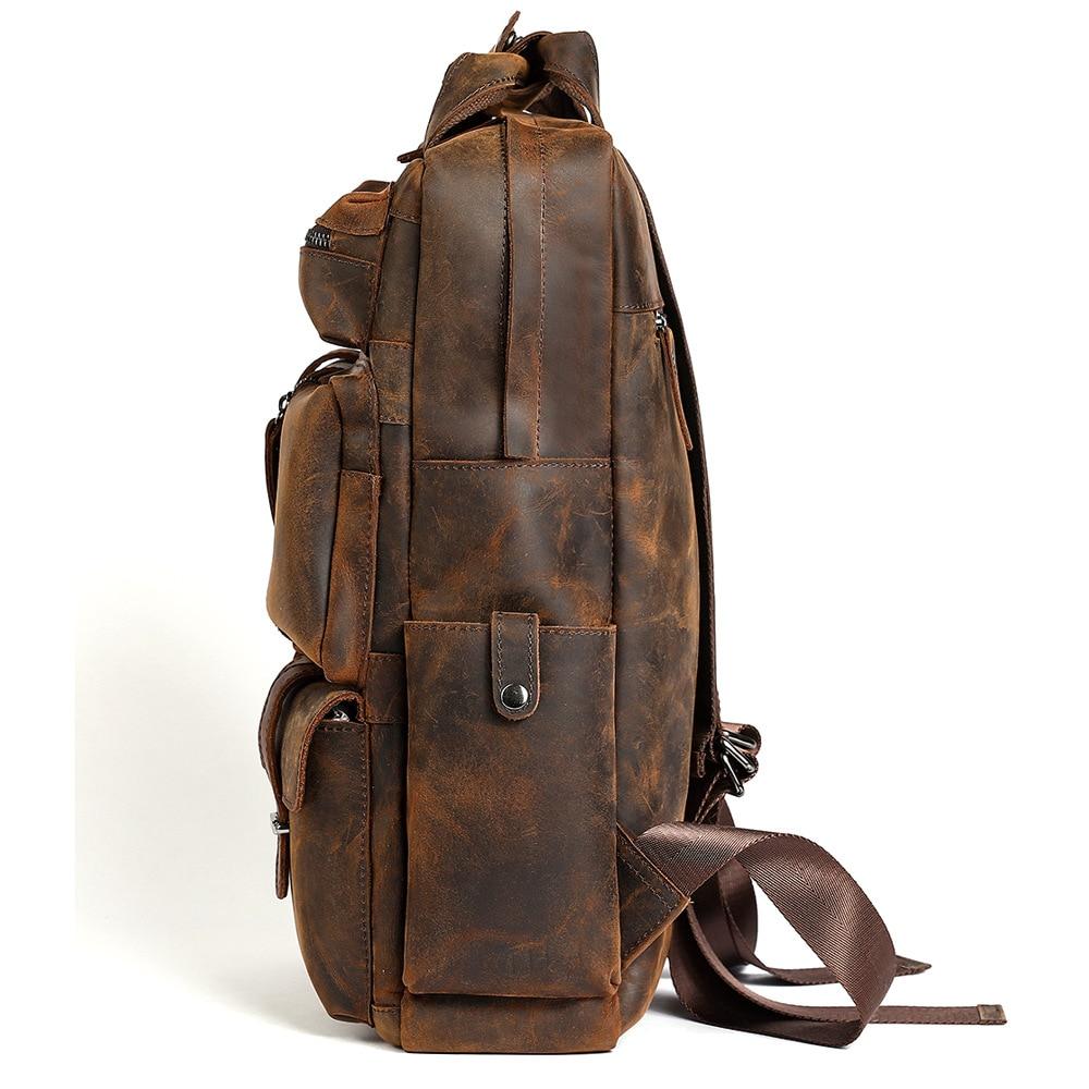 15.6 inch laptop travel backpack in brown genuine leather 20 to 35 liters