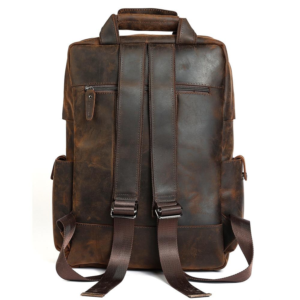 Genuine leather hiking travel backpack in brown with 15.6 inch laptop sleeve 20-35L