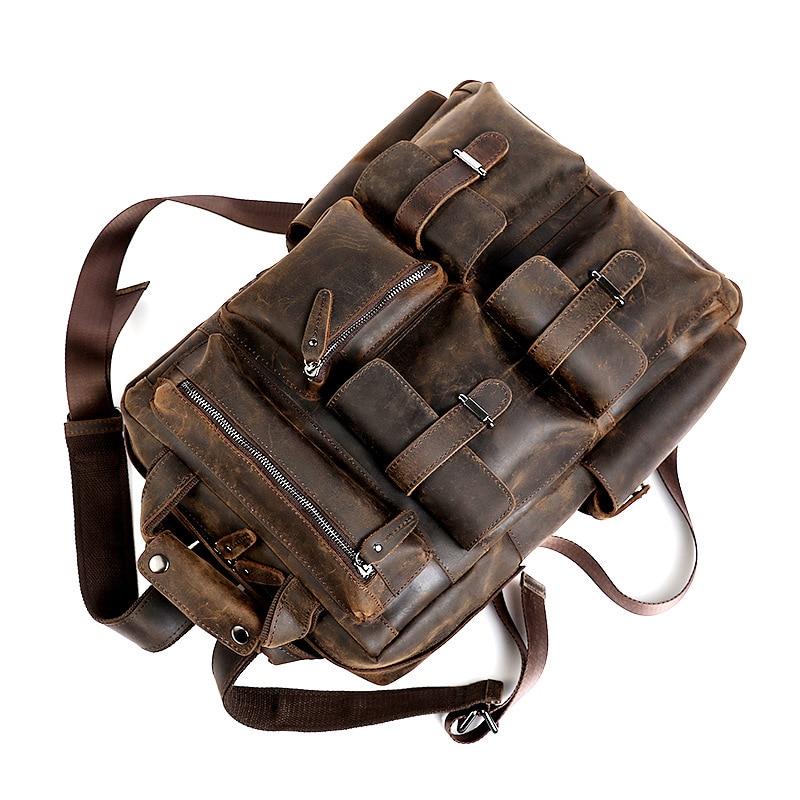 Vintage-inspired brown genuine leather 15.6 inch laptop travel backpack 20 to 35 liters