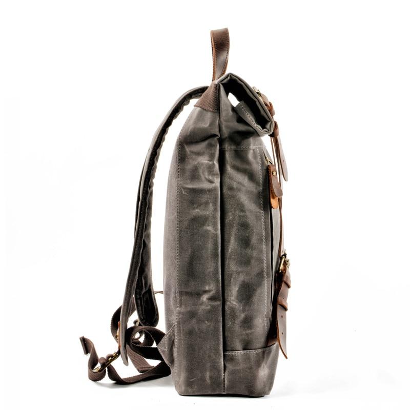 Water-resistant waxed canvas and leather backpack for 15-inch laptop