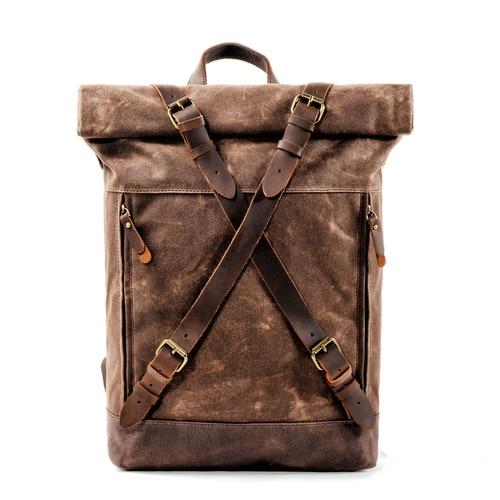 Waxed canvas leather laptop backpack for 15-inch laptop waterproof