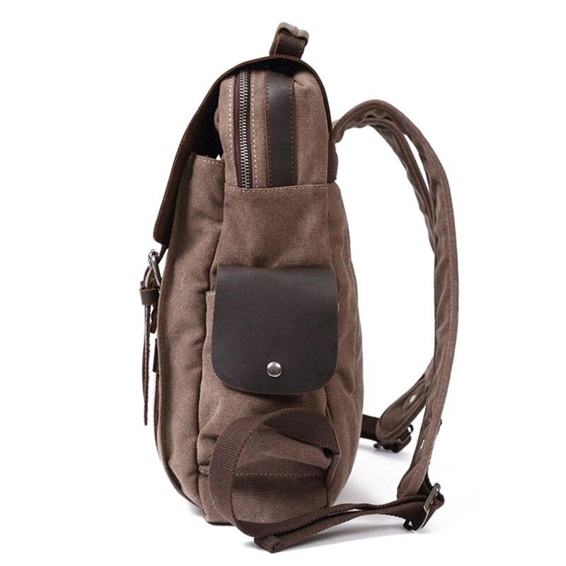 Canvas leather school backpack for men 20L in vintage design