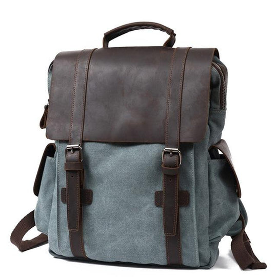 School backpack in vintage canvas and leather 20L