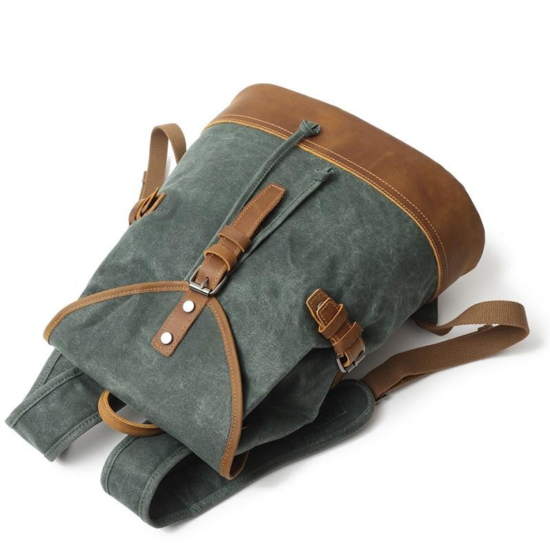Men's waterproof vintage canvas leather backpack 20L
