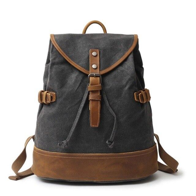 Canvas leather retro travel backpack 20 liters waterproof
