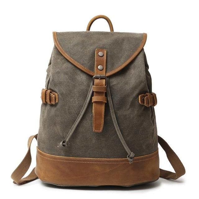 Water-resistant vintage canvas leather backpack 20L