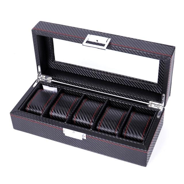 Dark Gray High Carbon Fiber Watch and Jewelry Display Storage Box - Leather Purse Backpack