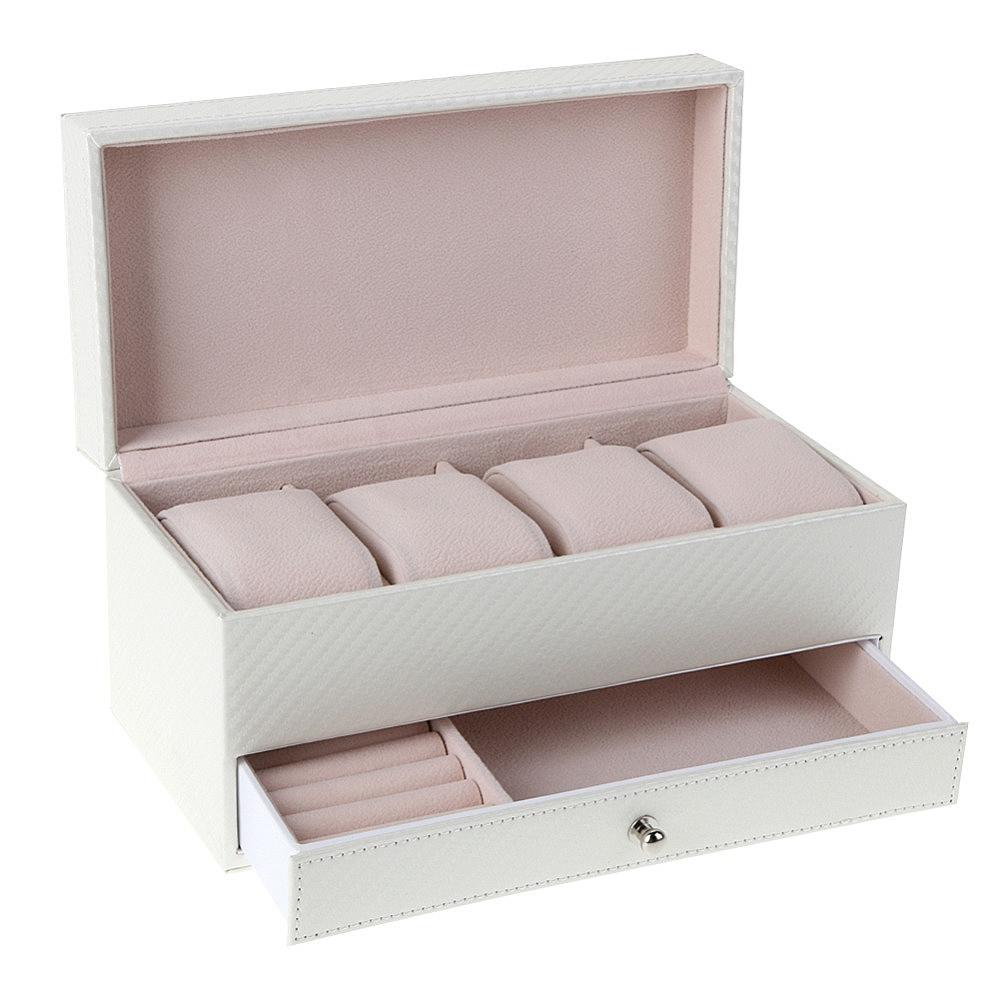 White Leather Watch and Jewelry Storage Box - Leather Purse Backpack