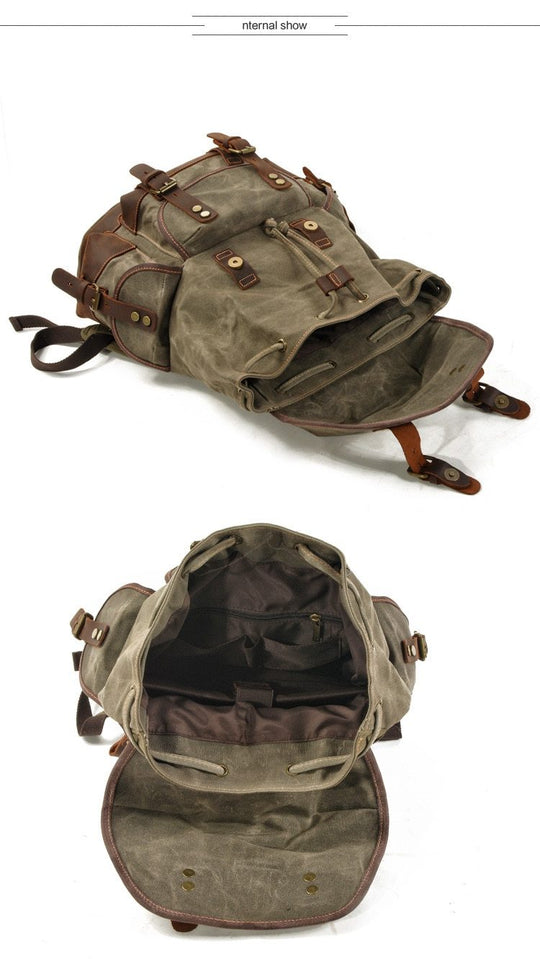 Men's canvas leather travel backpack 20-35L