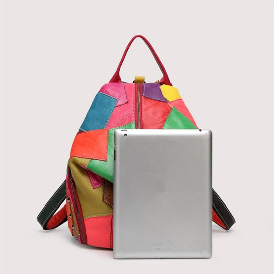 Chic genuine leather bag with multi-color and black patchwork pattern