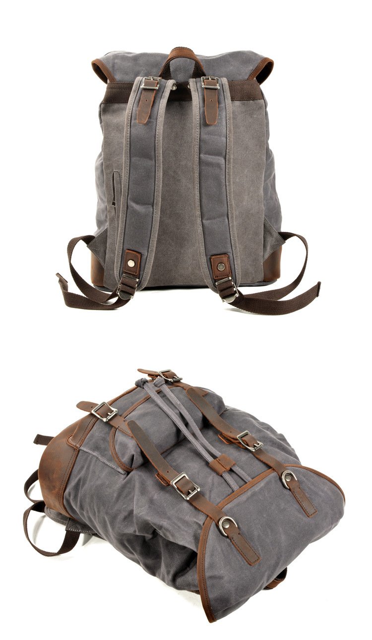 Trekking backpack in European vintage canvas leather 20-35 liters with string closure