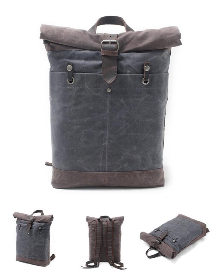 Canvas leather hiking daypack travel backpack 20 liters waterproof