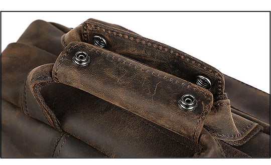 Vintage brown genuine leather 15.6 inch laptop travel backpack 20-35L