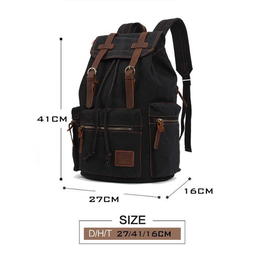 17.7-liter vintage canvas leather daypack with drawstring closure