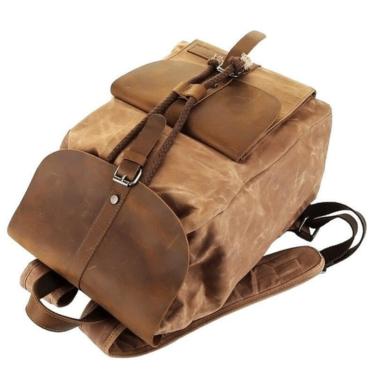 Retro multifunctional canvas leather travel backpack 20-35L waterproof