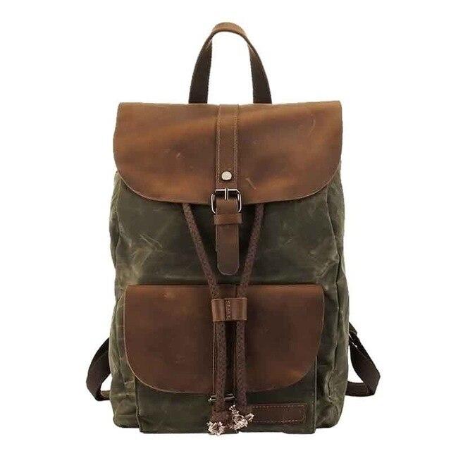 Multifunctional canvas leather trekking backpack 20-35 liters waterproof