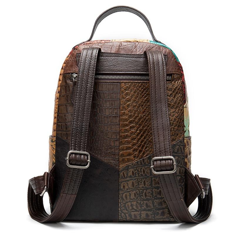 Retro style genuine leather embossed floral backpack with patchwork