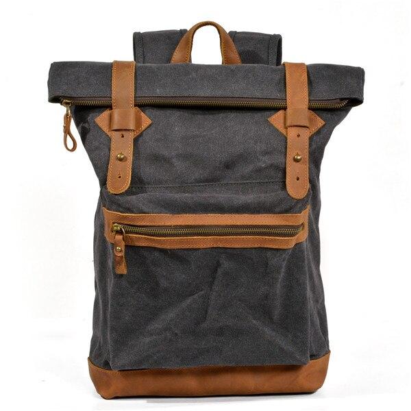 Students' luxury waterproof canvas leather backpack 20L