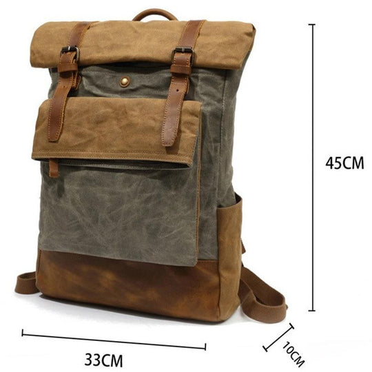 20L brown and green waxed canvas leather daypack