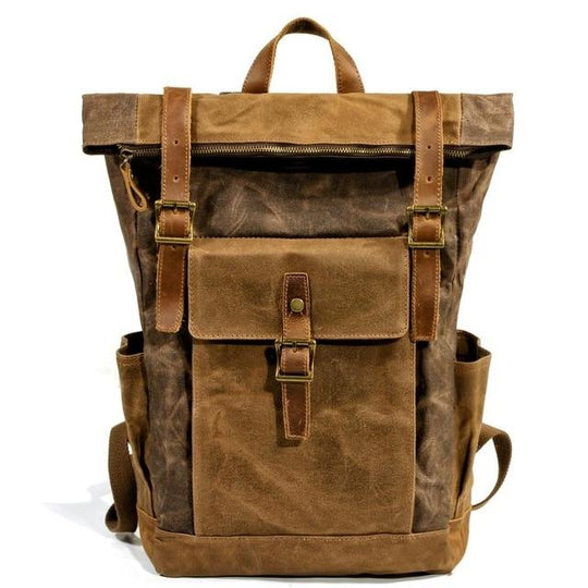 Water-resistant oil-waxed canvas and genuine leather travel backpack
