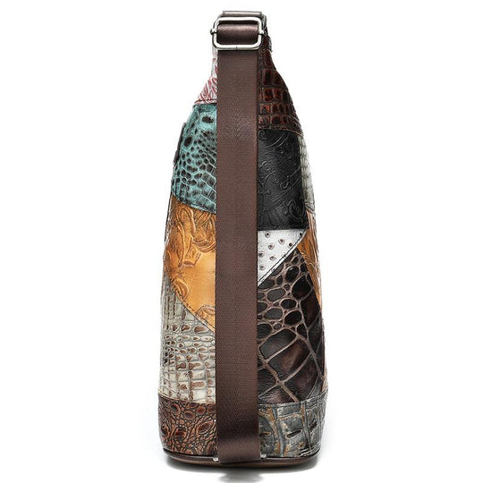 Bohemian floral leather sling bag and backpack with convertible design