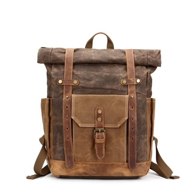 Large Canvas Leather Waterproof 14 Inch Backpack Large Canvas Leather Waterproof 14 Inch Backpack