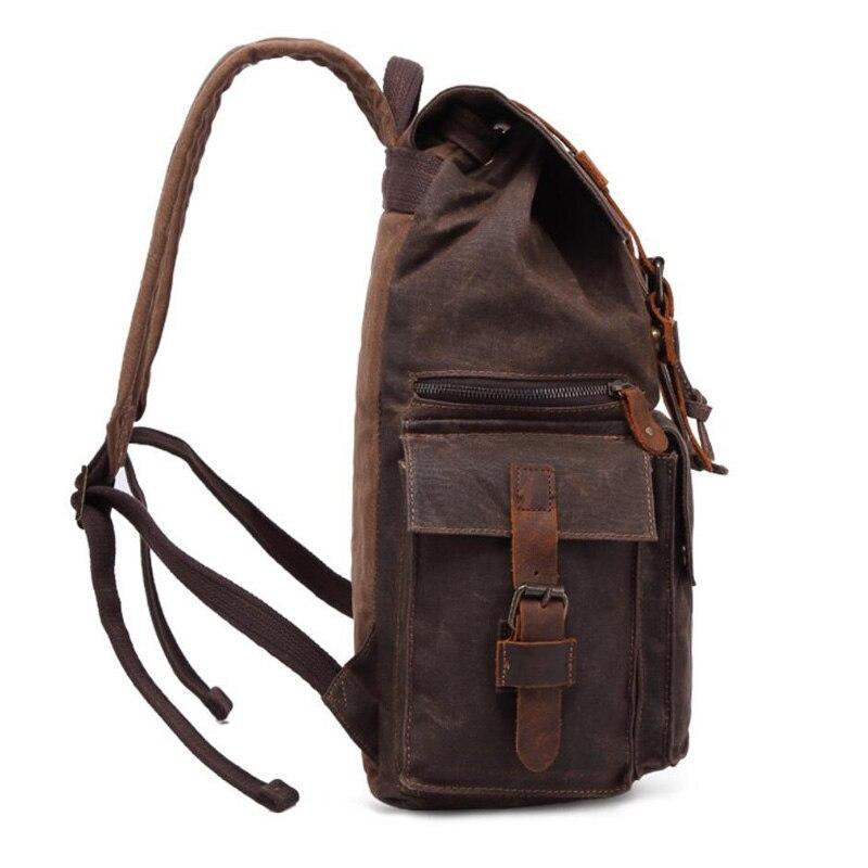 Retro waterproof canvas leather travel backpack 20L