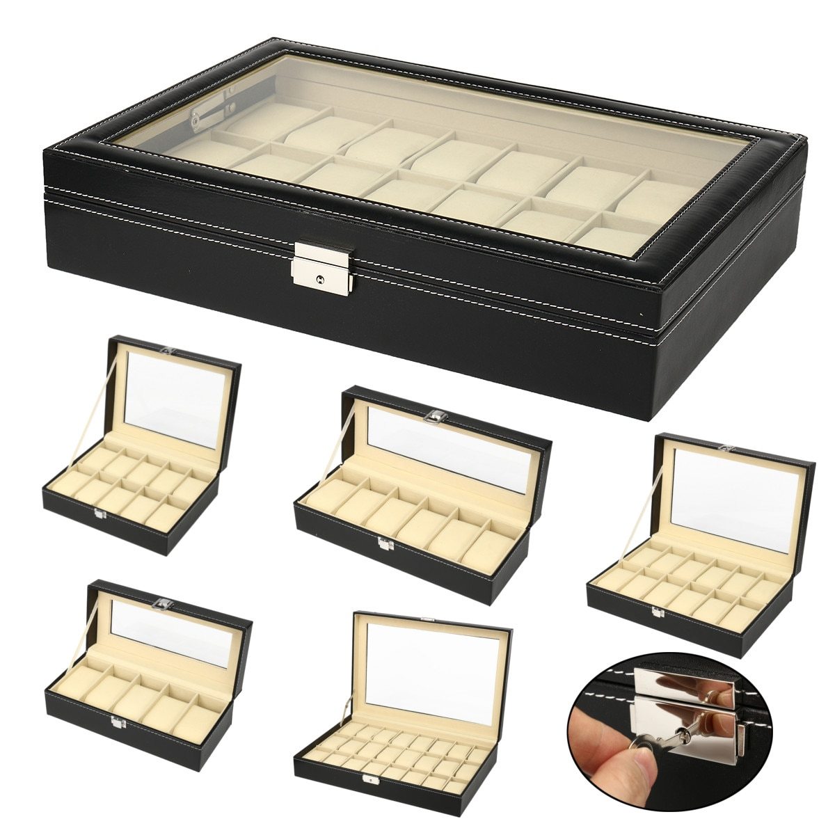 Black Leather Watch and Jewelry Storage Storage Box - Leather Purse Backpack