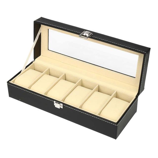 Black Leather Watch and Jewelry Storage Storage Box