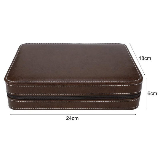 Brown Leather Watch Zippered Box Storage